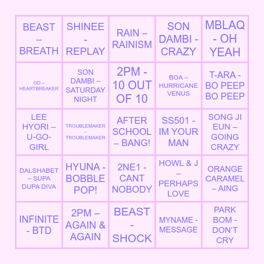 K-POP BINGO Card