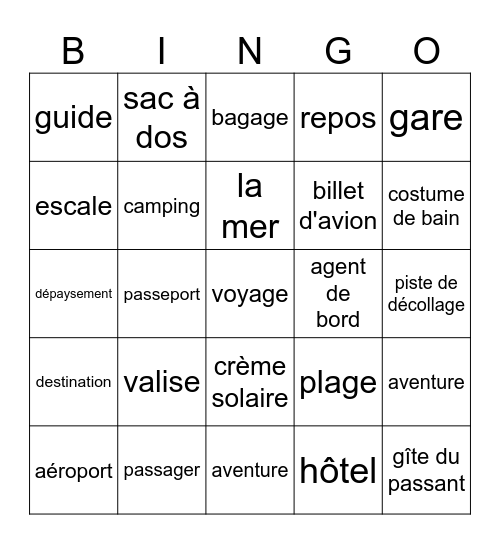 Partir en vacances Bingo Card