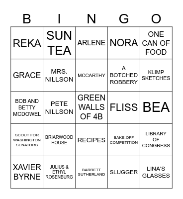 The Briar Club Bingo Card