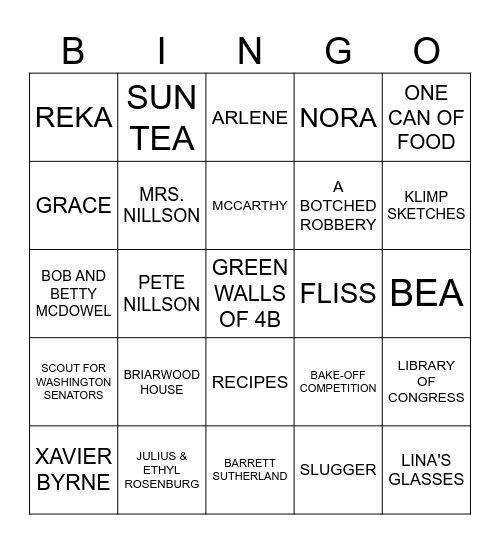 The Briar Club Bingo Card