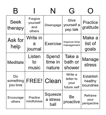 COPING SKILLS BINGO Card