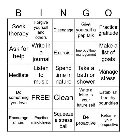 COPING SKILLS BINGO Card