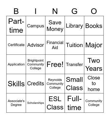 2-Year College Bingo Card