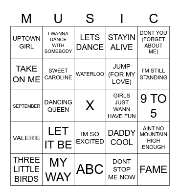 Music Bingo Card