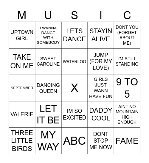 Music Bingo Card