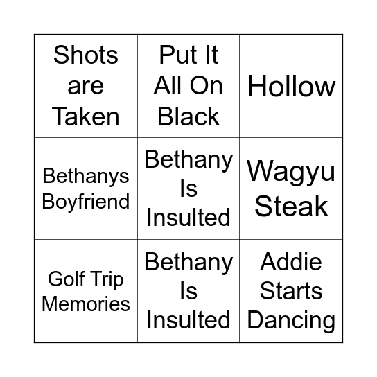Hicks and Mann Bingo Card