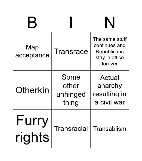 USAs next social movement Bingo Card