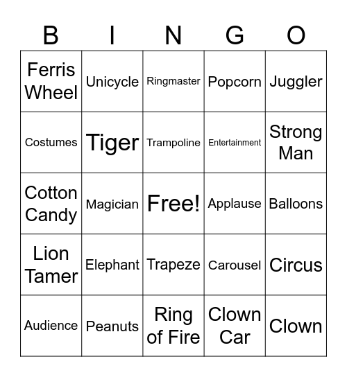 Circus Bingo Card