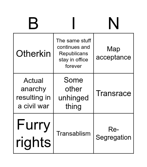 USAs next social movement Bingo Card