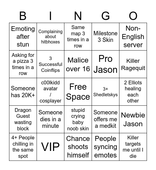 FORSAKEN Bingo Card