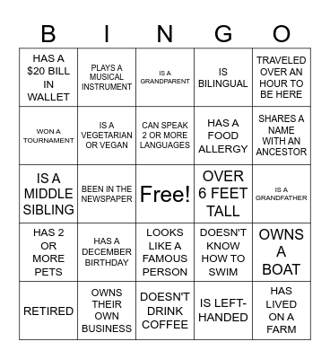 Family Reunion BINGO - Game 1 Bingo Card