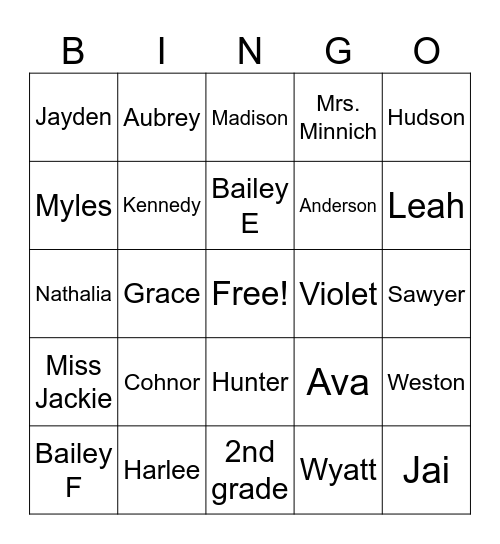 Our Class Bingo Card