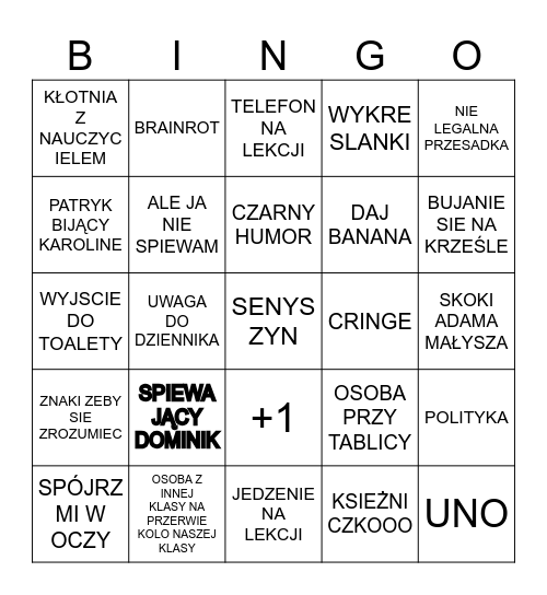 BINGO 7B Bingo Card
