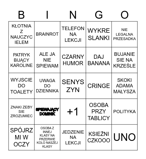 BINGO 7B Bingo Card