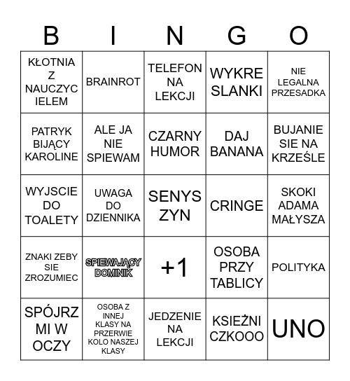 BINGO 7B Bingo Card
