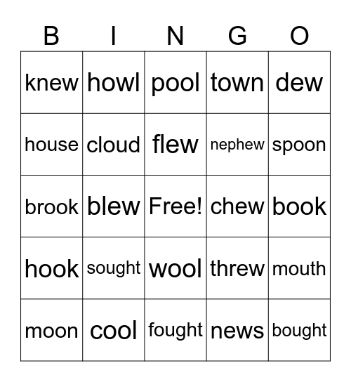 Phonics Unit 6 #21-25 Review Bingo Card