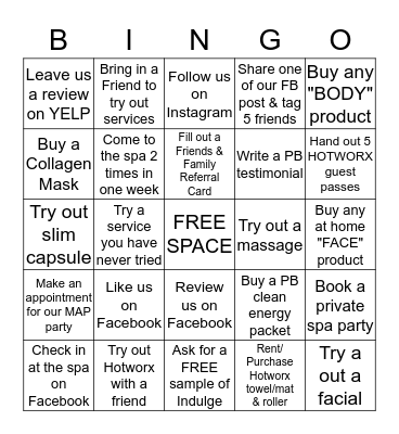 Planet Beach Bingo Card