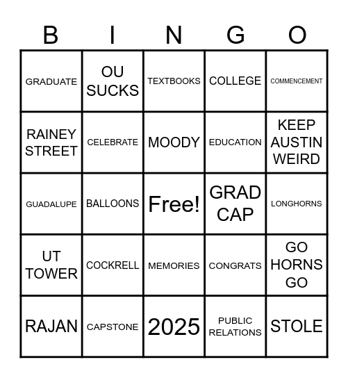 GRAD BINGO Card