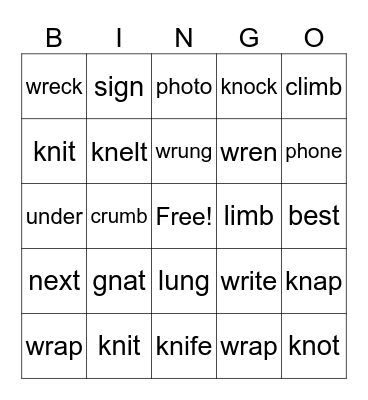 Phonics Unit 5 #21-25 Review Bingo Card