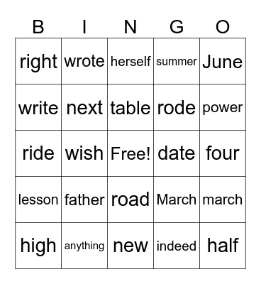 57 and 58 Bingo Card