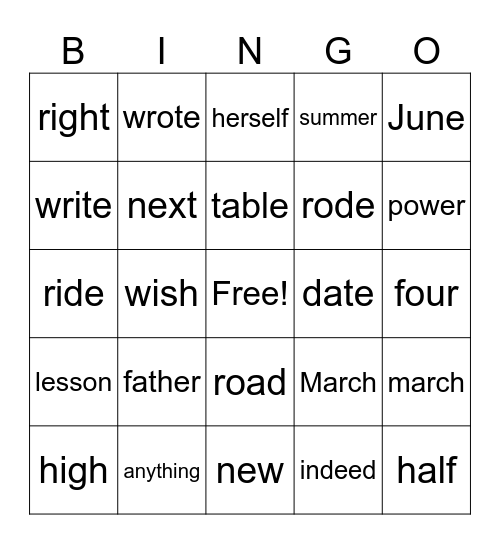 57 and 58 Bingo Card