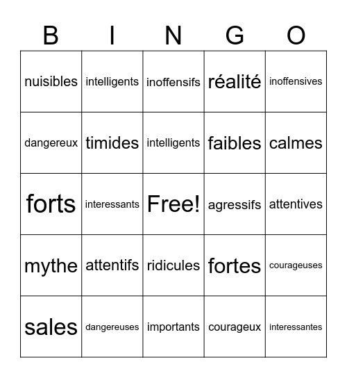 les animaux Mythes/realities Bingo Card