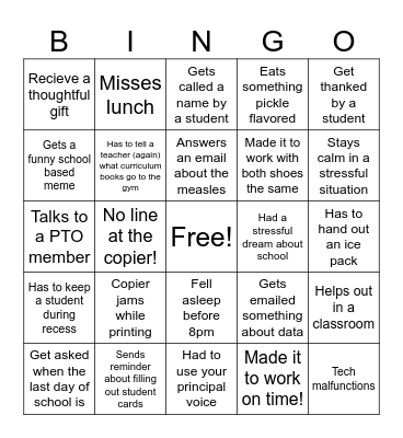 End of the Year Principal BINGO Card