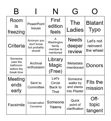 Library Bingo Card