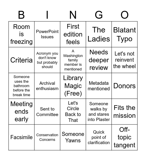 Library Bingo Card