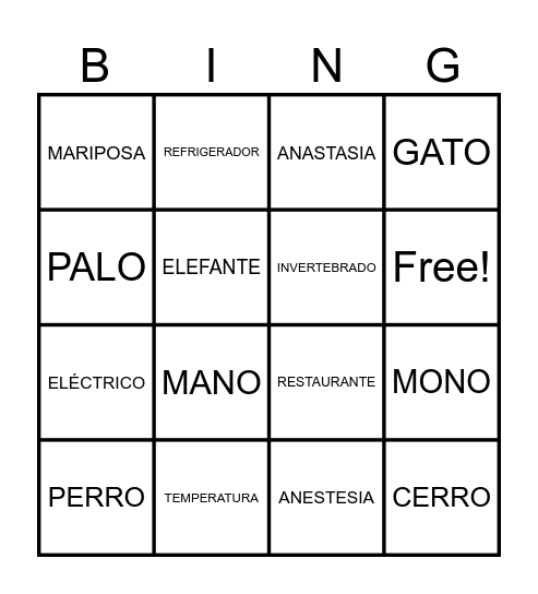 BINGO DE PALABRAS Bingo Card