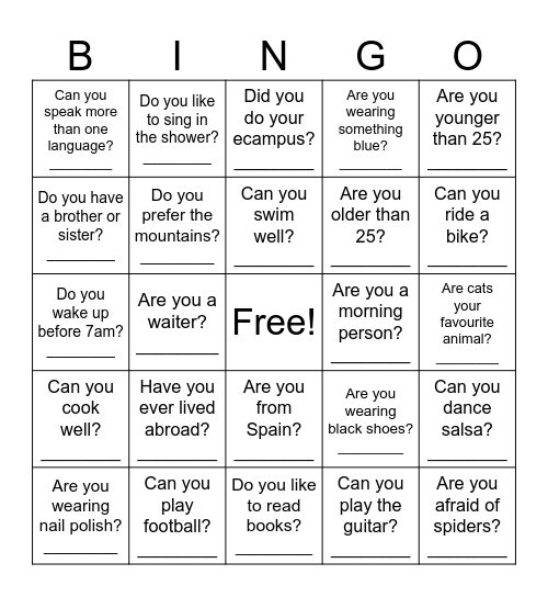 Find Someone Who..... Bingo Card