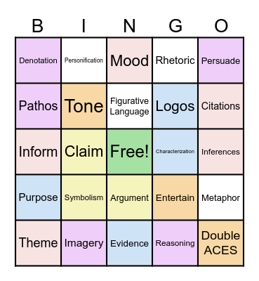 Literary Terms Bingo Card