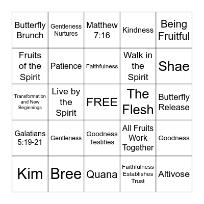 Fruits of the Spirit Bingo Card