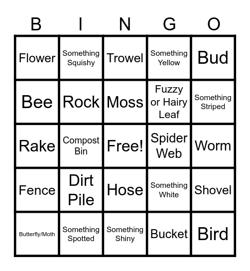 Garden Scavenger Hunt Bingo Card