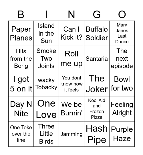 Reefer Madness Bingo Card