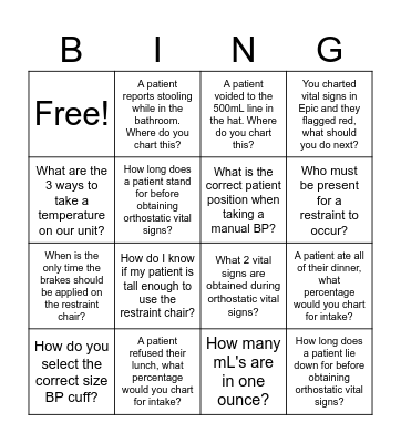 Zone C/IC5 BHT/BHMT Validation Bingo Card