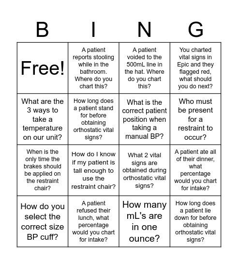 Zone C/IC5 BHT/BHMT Validation Bingo Card