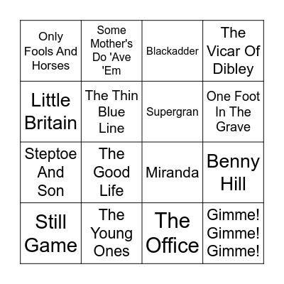 Sitcom Theme Round Bingo Card