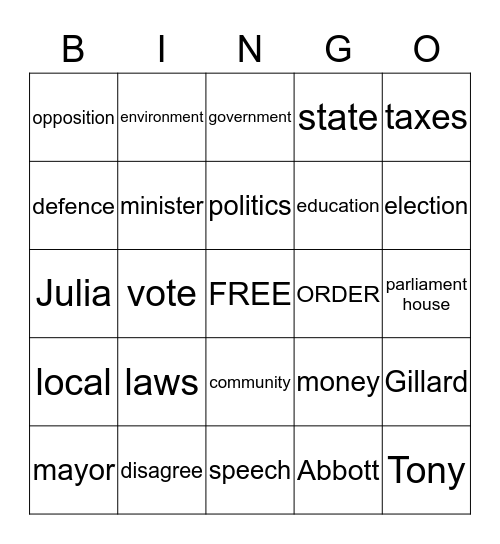 Political Bingo Card