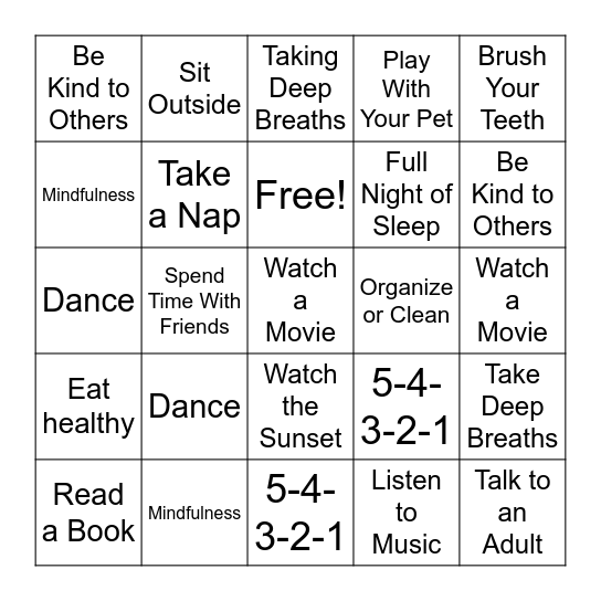 Taking care of Yourself -- Inside and Out Bingo Card