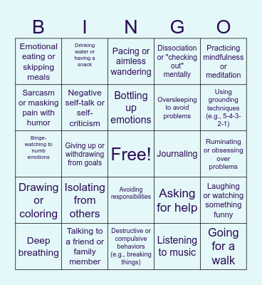 Coping Skills Bingo Card