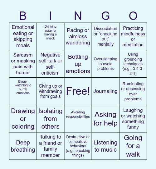 Coping Skills Bingo Card