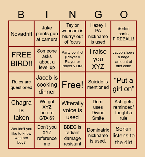 Yu'um Bingo Card