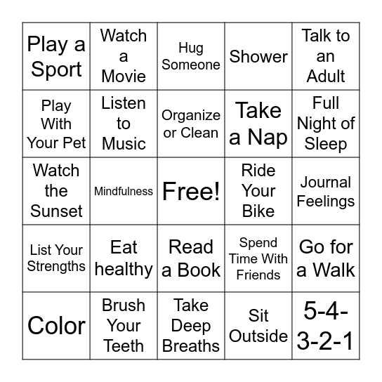 Taking Care of Yourself -- Inside & Out Bingo Card