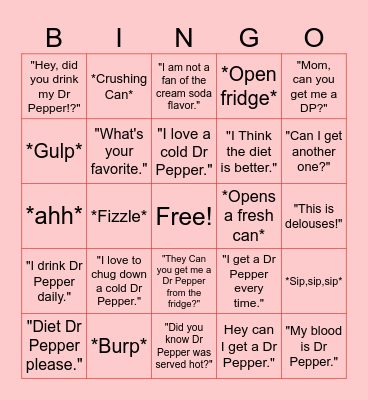 Dr Pepper Bingo Card Bingo Card