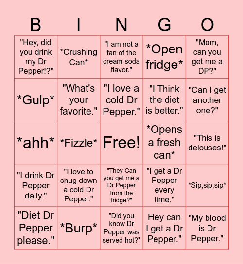 Dr Pepper Bingo Card Bingo Card