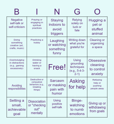 Coping Skills Bingo Card