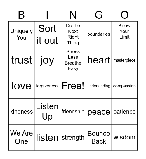 Friendzy Bingo Card
