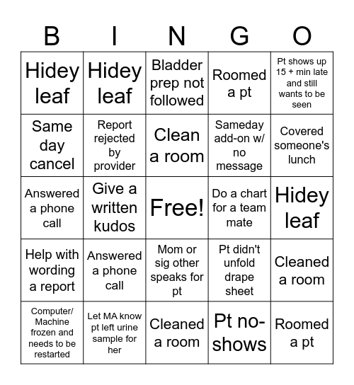 Ultrasound Bingo Card