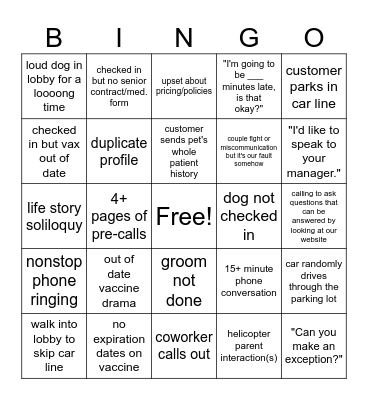 FOH Bingo Card